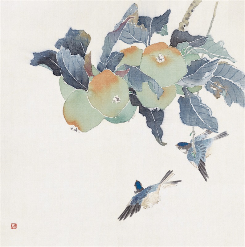 苹果小鸟 36cm×36cm 1985年 绢本设色.jpg