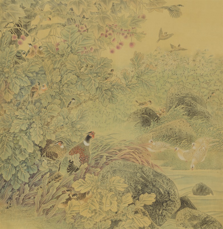 溪谷鸣禽 143cm×140cm 2009年 绢本设色.jpg