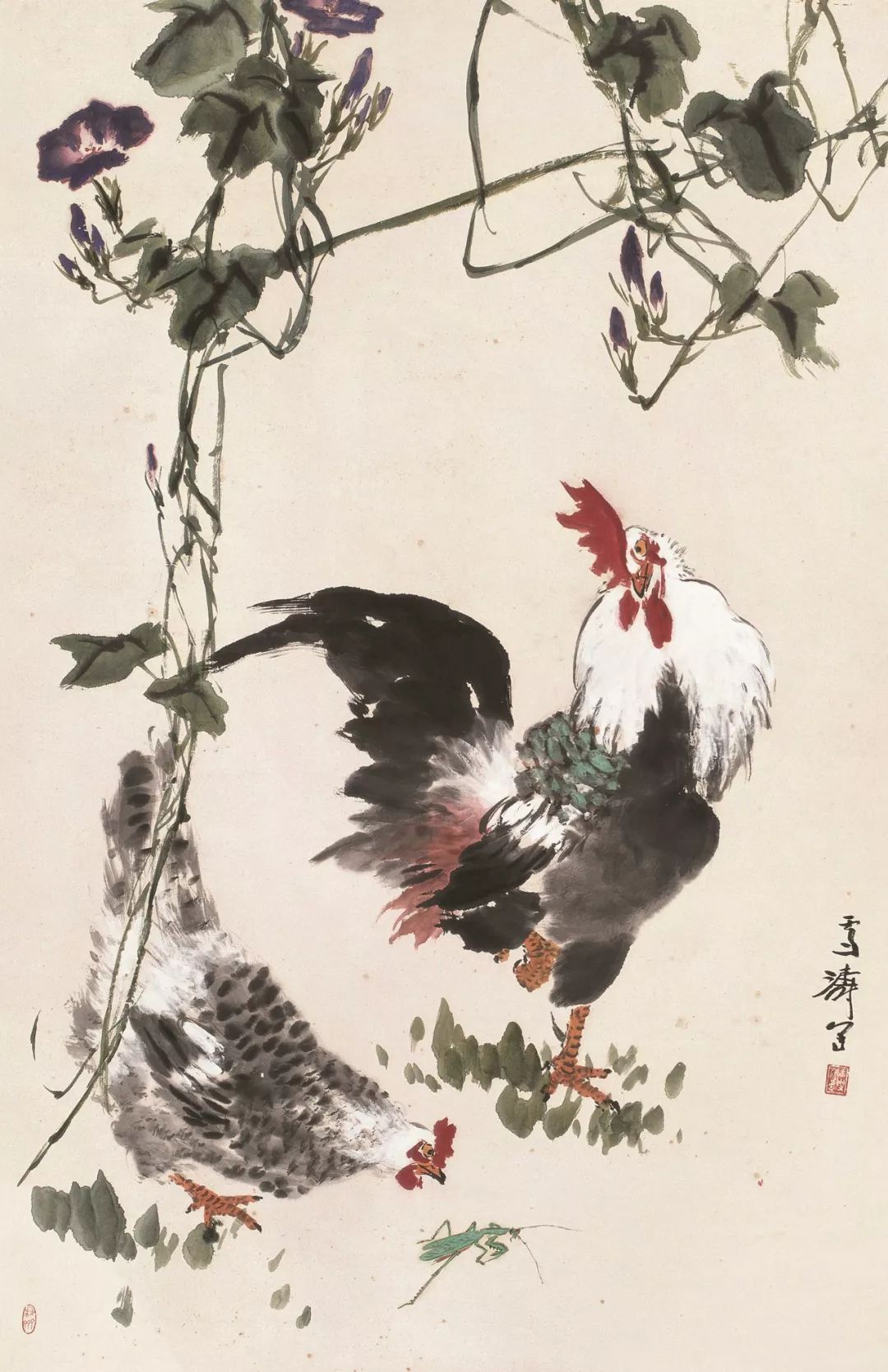 王雪涛  双鸡图  142×83cm  中国画  中国国家画院藏